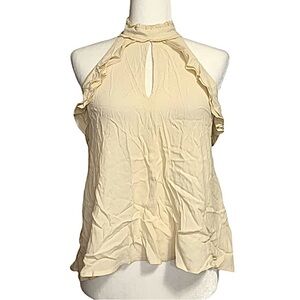 ASTR  Cream Halter Ruffle Keyhole Camisole Top